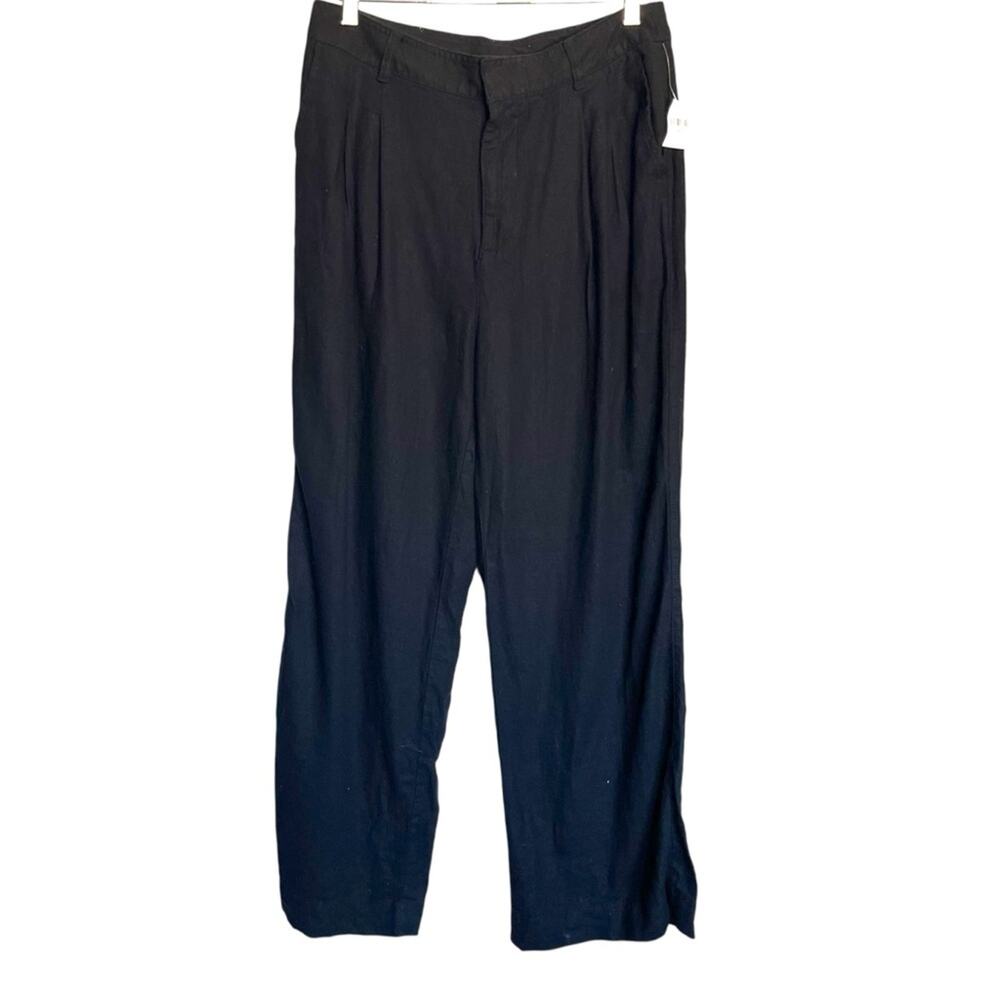 NWT Gap Linen Wide Leg Pleated Trousers High Rise Black Dress Pants Coastal 10